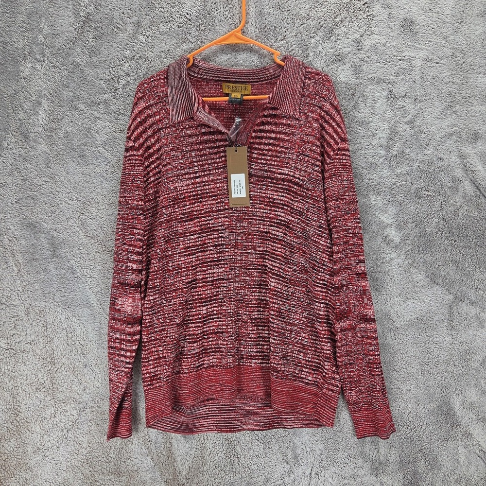 Prestige Original Sweater Mens 2XL Red Long Sleeve Knit Pullover Striped Wool